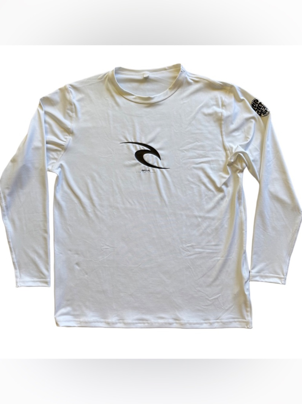 Rip Curl White Rash Guard with Black Wave Logo